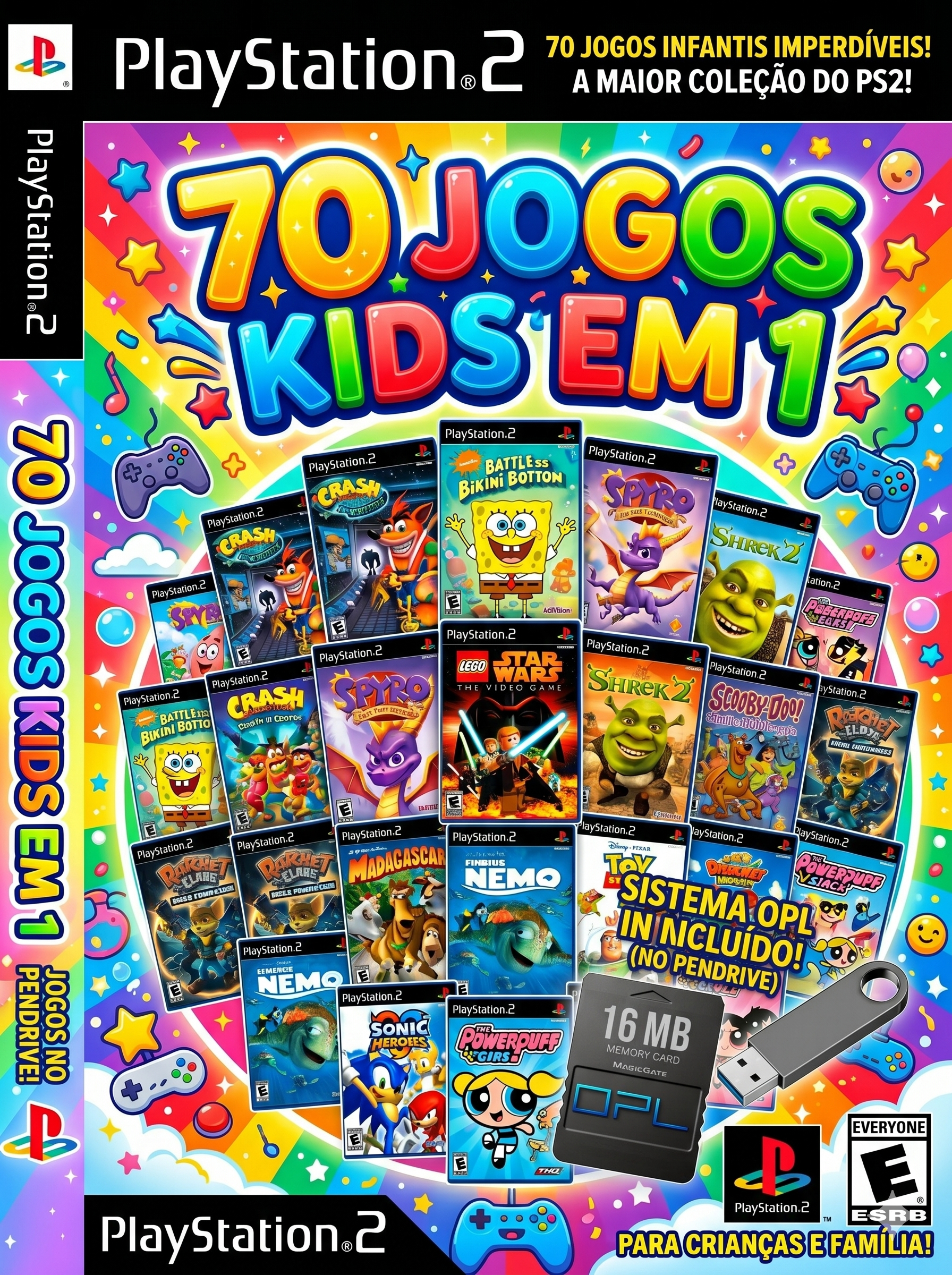 70 JOGOS KIDS PARA PS2 | CRIANÇA E FAMILIA NO PENDRIVE + MEMORY CARD OPL