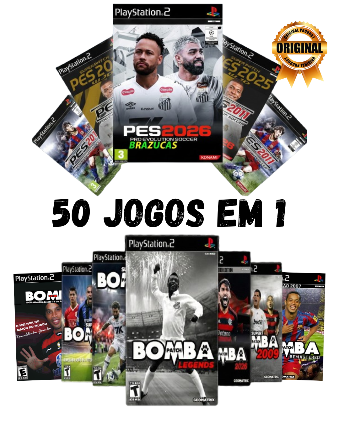 COLEÇÃO DEFINITIVA PS2: 50 JOGOS EM 1 (25 BOMBA PATCH + 25 PES) NO PENDRIVE OPL + MEMORY CARD 16MB