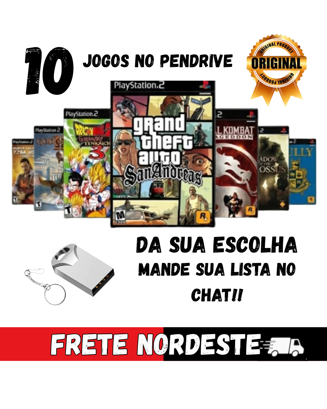 PENDRIVE 32GB COM 10 JOGOS PS2 DA SUA ESCOLHA