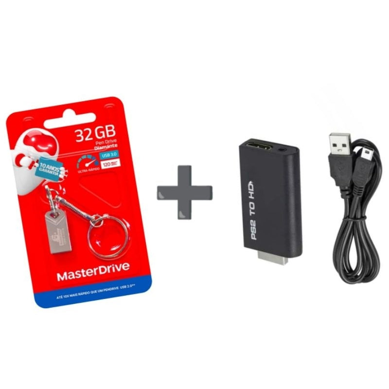 KIT PENDRIVE 64GB  + 20 JOGOS DE PS2 JÁ INSTALADO + ADPATADOR HDMI
