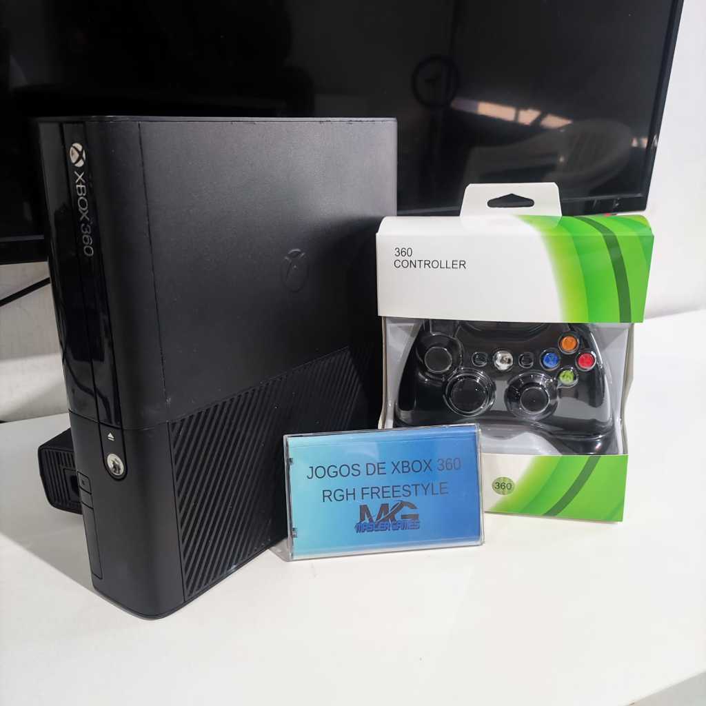 XBOX 360 SUPER SLIM , 500GB COM 75 JOGOS DESTRAVE EXPLOIT SÓ LIGA E JOGAR