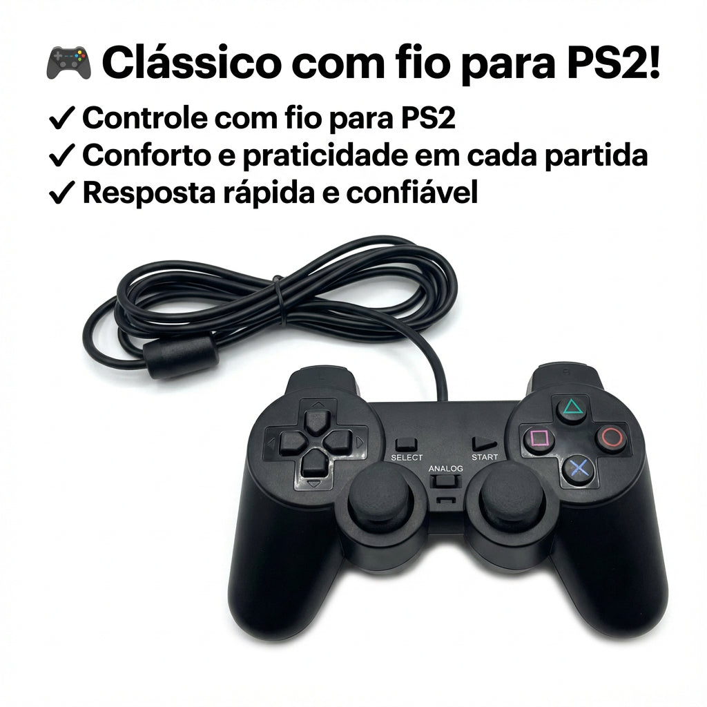 Controle PS2 Design Moderno e Confortável