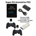 Super Kit Acessorios PS2 , HDMI , 2 Controles S/fio, Pendrive 32GB 10 Jogos + Memoricard OPL