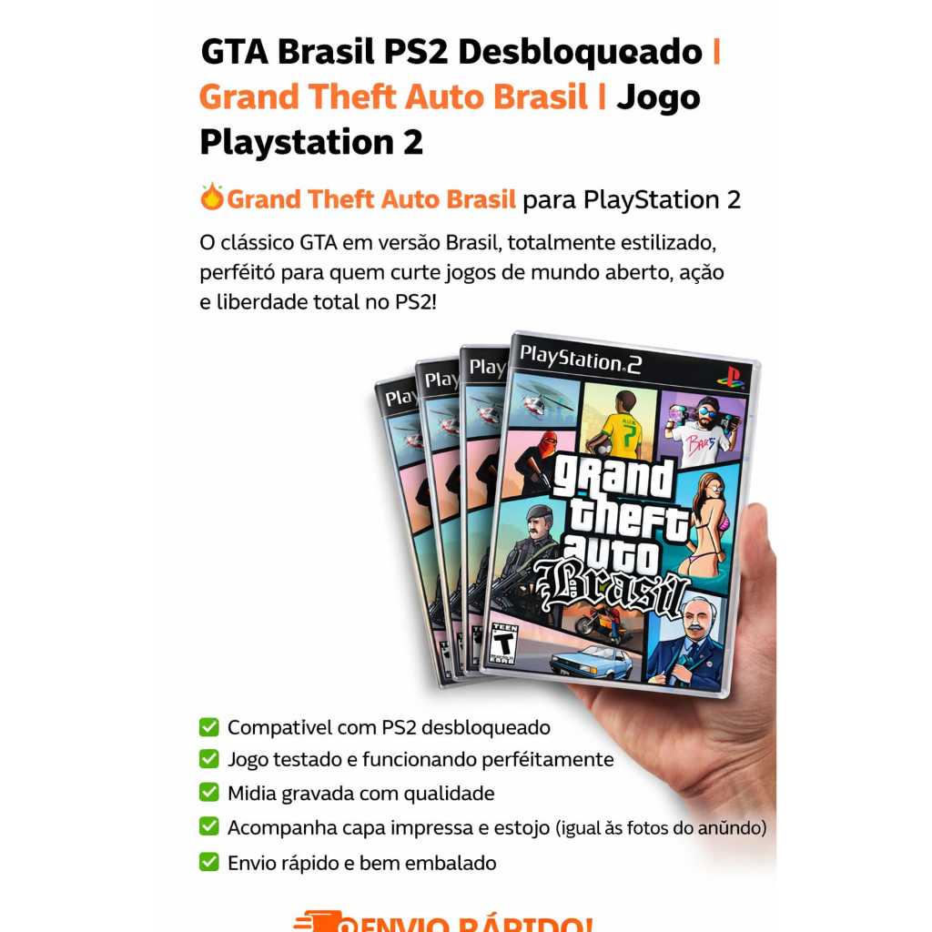 GTA Brasil PS2 Desbloqueado | Grand Theft Auto Brasil Patch | Jogo PlayStation 2 | DISCO CAPA