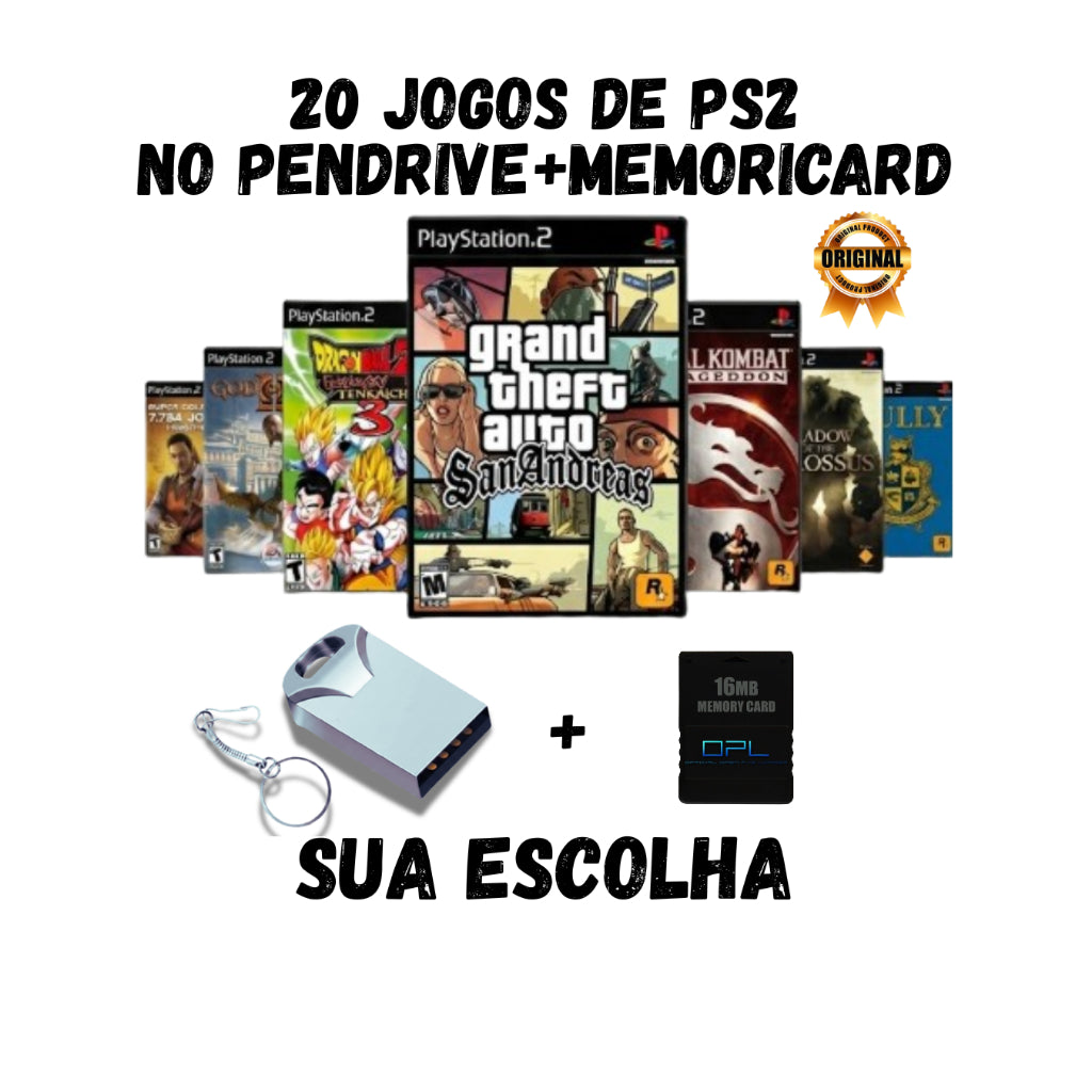Kit com 20 Jogos + Memory Card OPL para PS2 – Diversão Garantida!