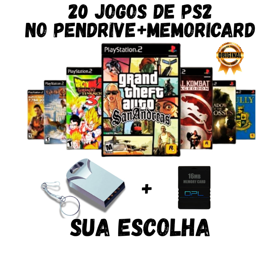 Kit com 20 Jogos + Memory Card OPL para PS2 – Diversão Garantida!