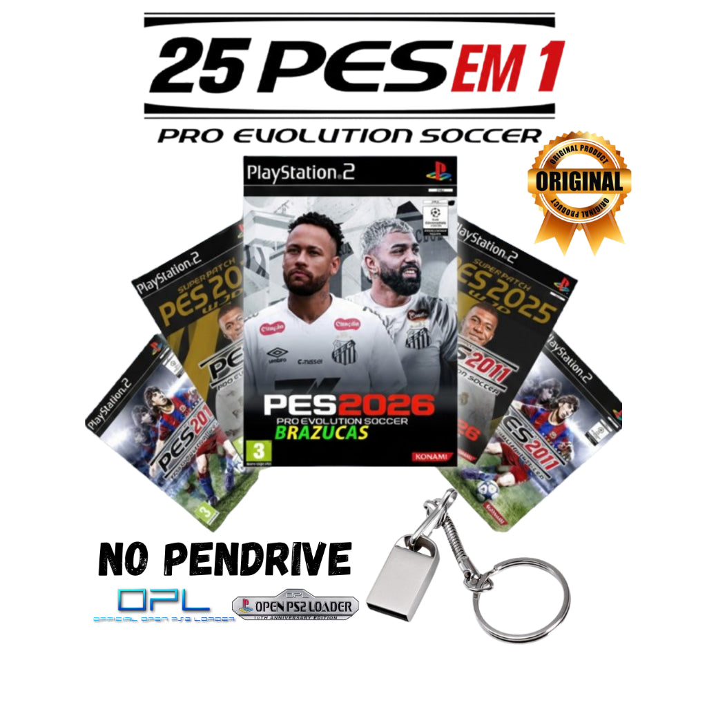 Pendrive >> Para PS2 Com 25 Jogos PES <<  Coleção ANTIGA E ATUAL 2026 + Clássicos OPL