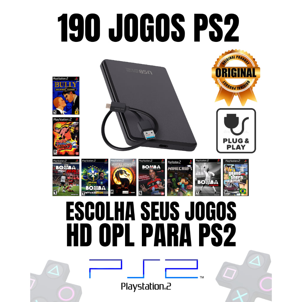 HD Para PS2 OPL | 210 JOGOS Já INSTALADO + MEMORY CARD OPL  >> Jogos da sua Escolha <<