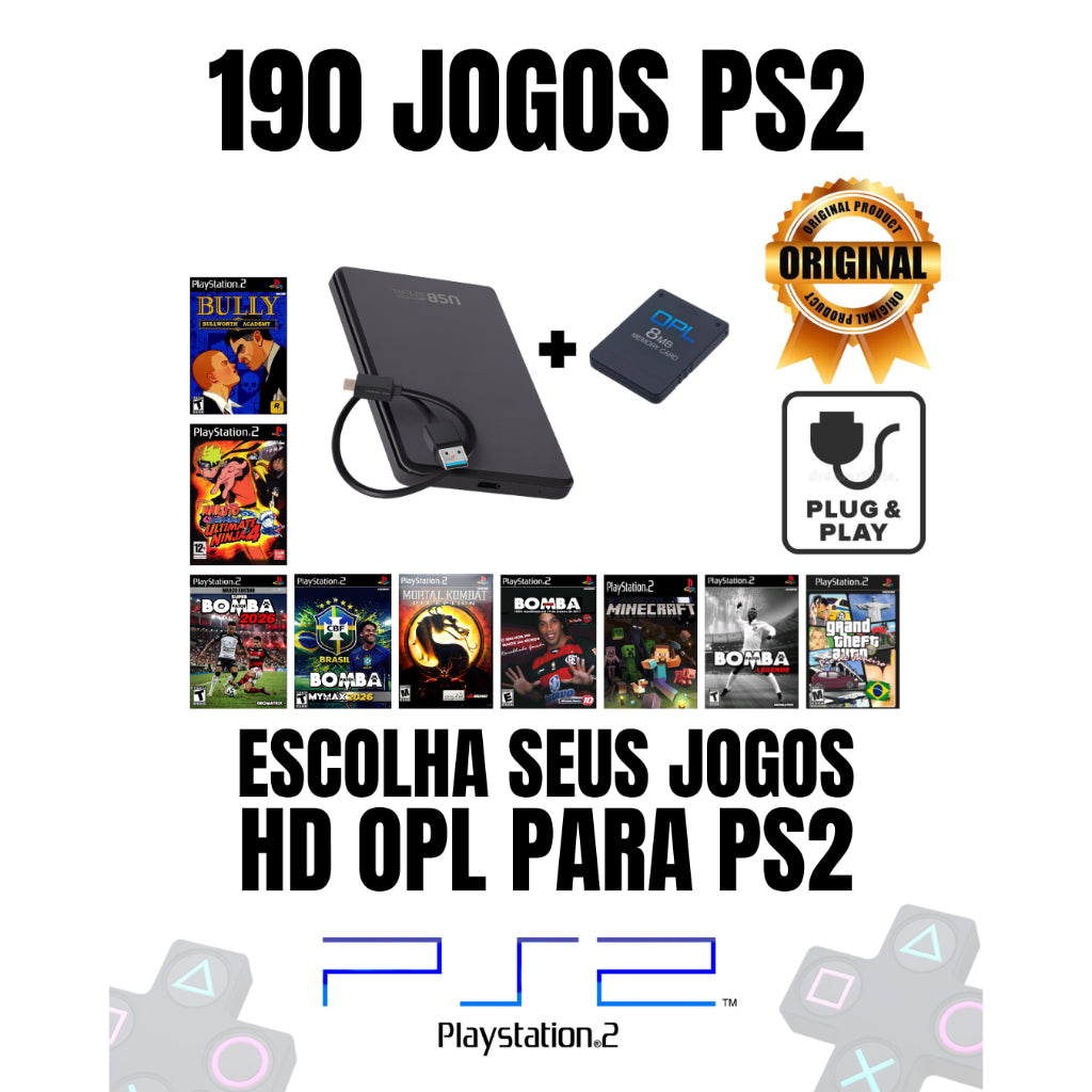 HD Para PS2 OPL | 210 JOGOS Já INSTALADO + MEMORY CARD OPL  >> Jogos da sua Escolha <<