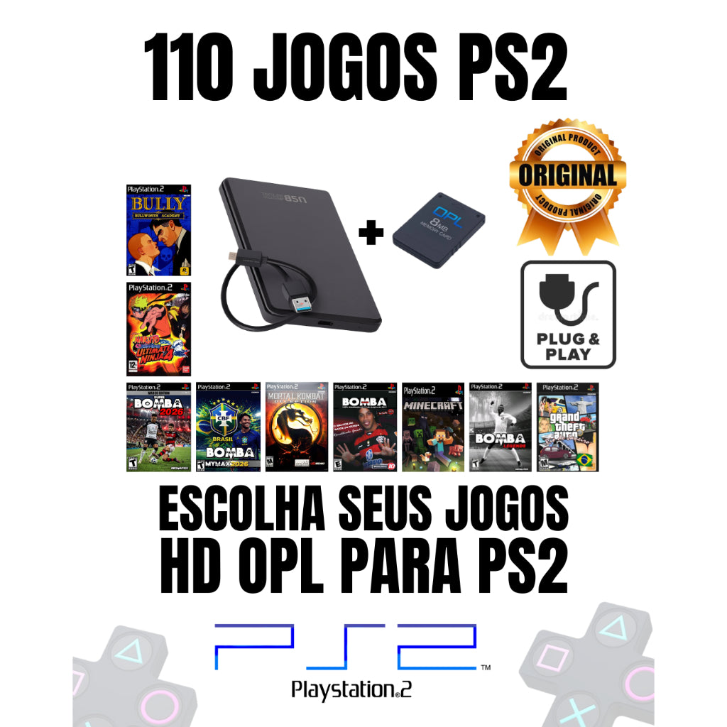 Pendrive PS2 OPL – 5 a 110 Jogos à Sua Escolha + Pronto para jogar  >> leia a descrição