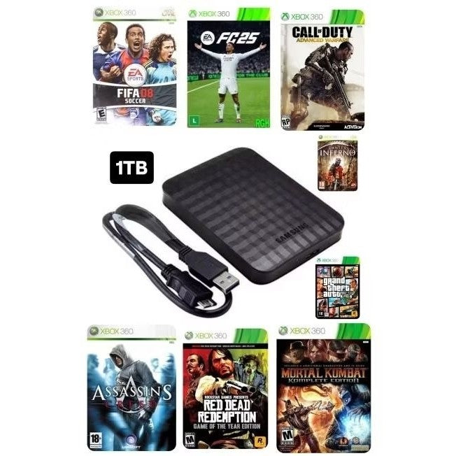 HD 1TB PARA XBOX 360 ,100 JOGOS XBOX 360 JÁ COM DESTRAVE PARA QUALQUER APARELHO LEIA A DESCRIÇÃO