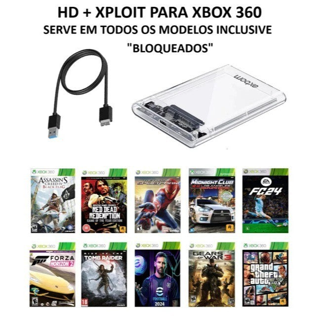 HD XBOX 360 EXPLOIT AURORA E FREESTYLE 70 JOGOS JÁ INSTALADO